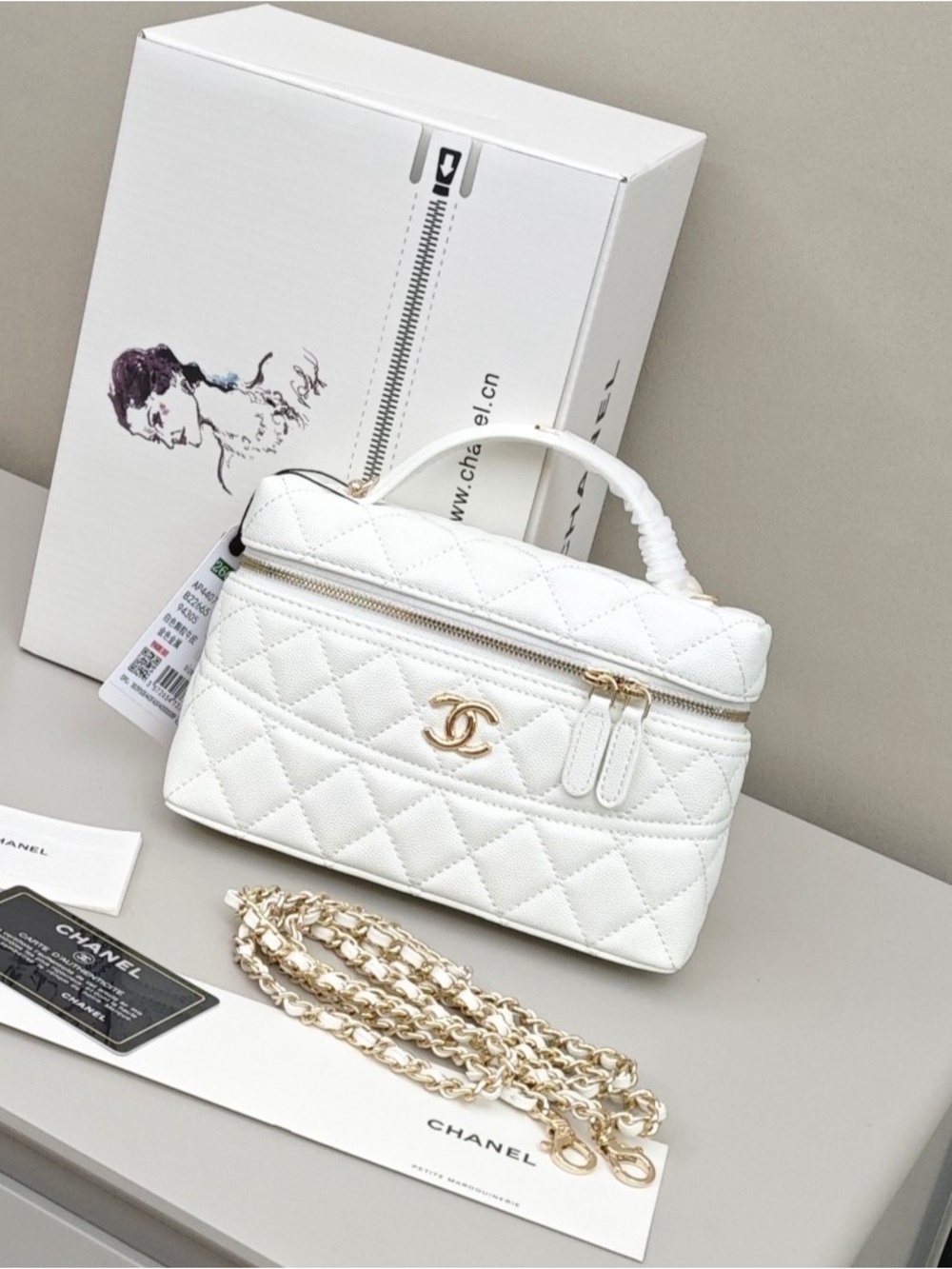 CHANEL White Quilted Vanity Mini Bag with Gold Hardware